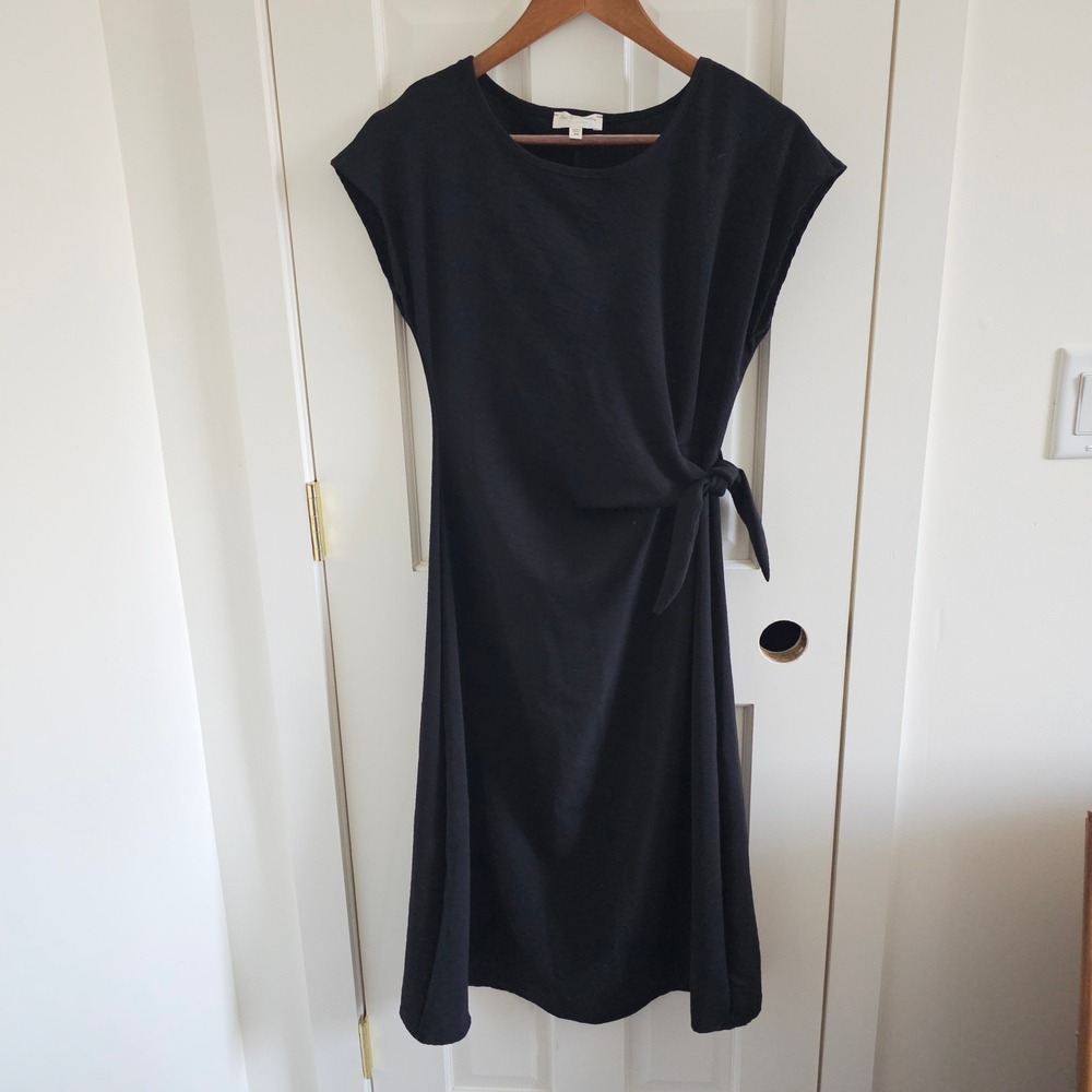 See You Monday Black Side Tie Knot Midi Dress Womens XS Cap Sleeve